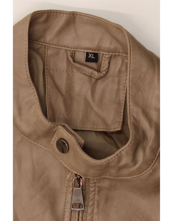 VINTAGE Mens Bomber Leather Jacket UK 42 XL Beige Polyurethane Vintage Vintage and Second-Hand Vintage from Messina Hembry 