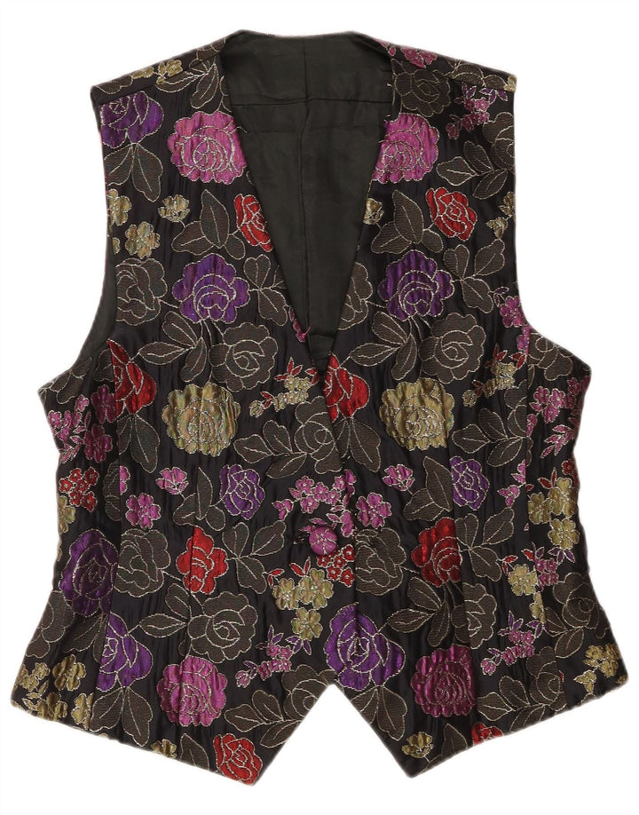 Vintage Womens Waistcoat UK 12 Medium Black Floral