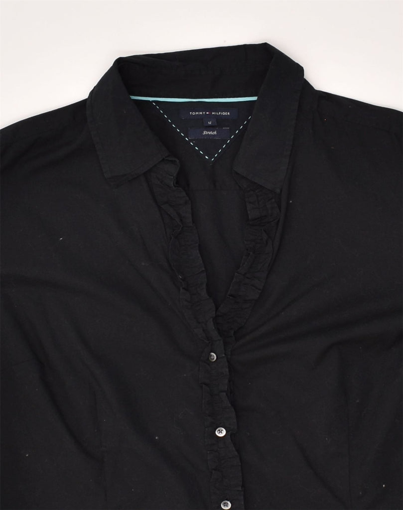 TOMMY HILFIGER Womens Stretch Shirt US 12 Large Black Cotton | Vintage Tommy Hilfiger | Thrift | Second-Hand Tommy Hilfiger | Used Clothing | Messina Hembry 