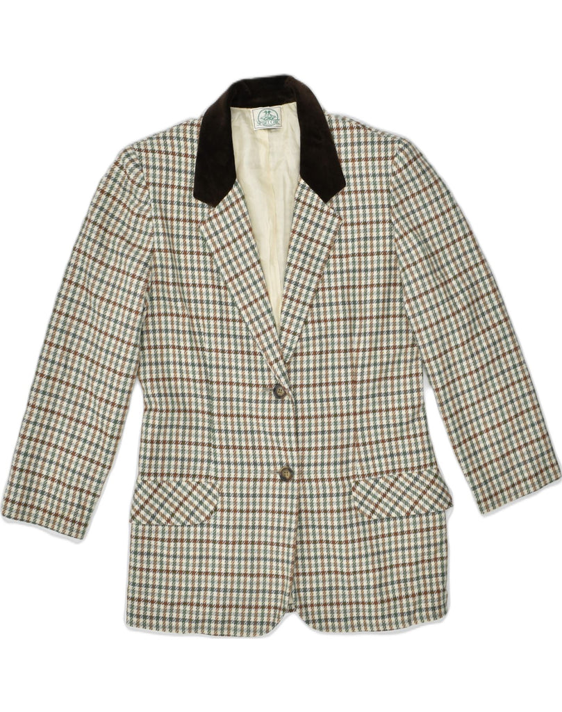 VINTAGE Womens 2 Button Blazer Jacket UK 14 Medium Beige Houndstooth | Vintage | Thrift | Second-Hand | Used Clothing | Messina Hembry 