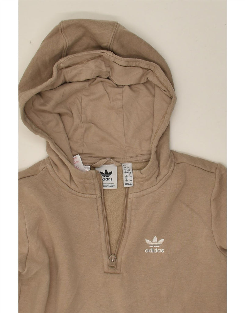 ADIDAS Boys Graphic Zip Neck Zip Hoodie Sweater 7-8 Years XS Beige Cotton | Vintage Adidas | Thrift | Second-Hand Adidas | Used Clothing | Messina Hembry 