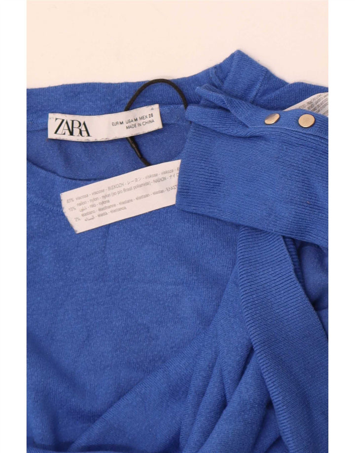 Zara Womens Boat Neck Jumper Sweater UK 12 Medium Blue Viscose