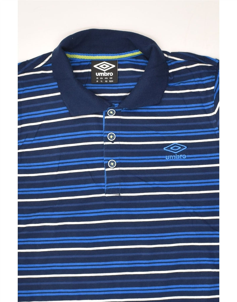 UMBRO Boys Polo Shirt 11-12 Years Blue Striped Cotton | Vintage Umbro | Thrift | Second-Hand Umbro | Used Clothing | Messina Hembry 