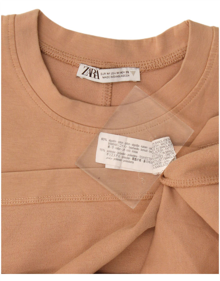 Zara Womens T-Shirt Top UK 14 Medium Beige Cotton