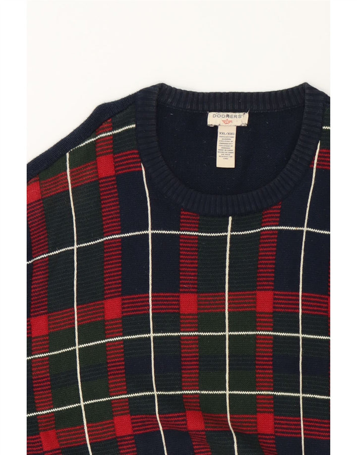 DOCKERS Mens Crew Neck Jumper Sweater 2XL Navy Blue Check Cotton Vintage Dockers and Second-Hand Dockers from Messina Hembry 
