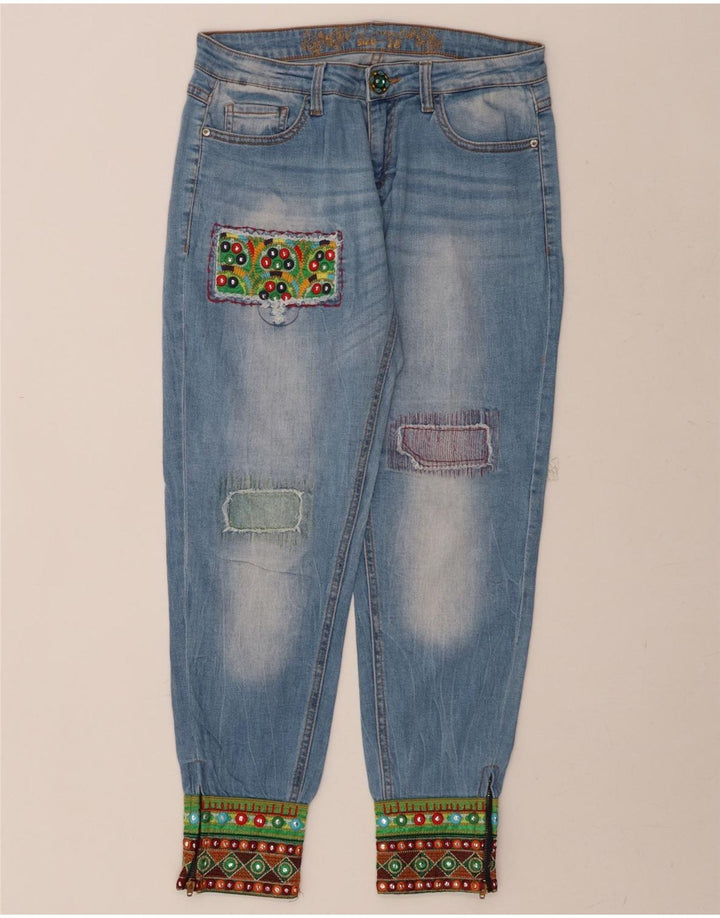 DESIGUAL Womens Joggers Straight Jeans W28 L27 Blue Patchwork Cotton Vintage Desigual and Second-Hand Desigual from Messina Hembry 
