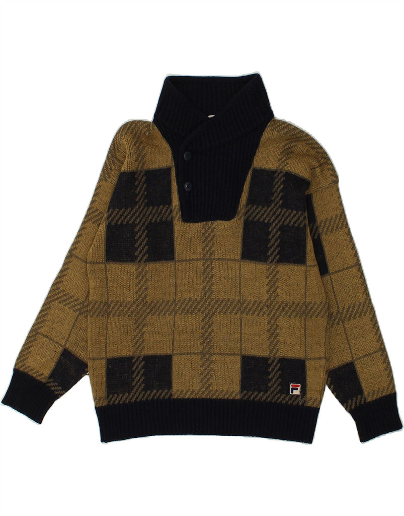 FILA Mens Shawl Neck Jumper Sweater IT 48 Medium Brown Check | Vintage Fila | Thrift | Second-Hand Fila | Used Clothing | Messina Hembry 