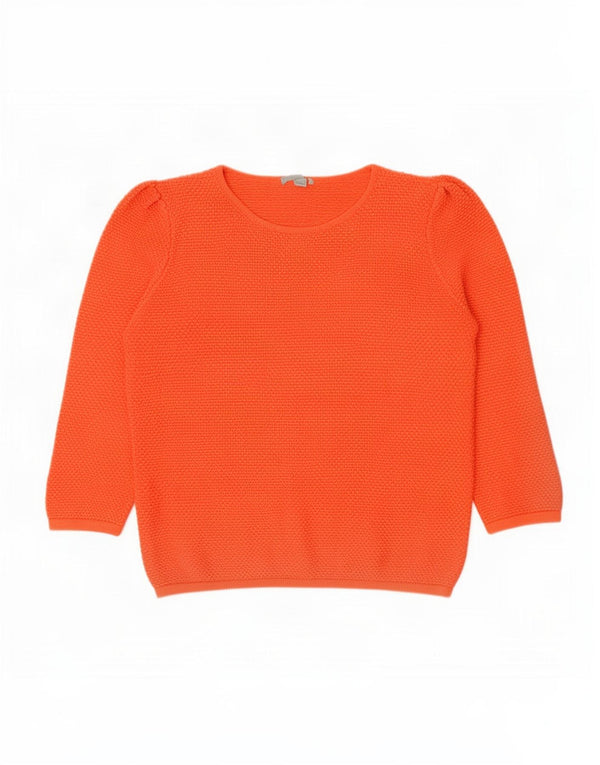 Cos Womens 3/4 Sleeve Boat Neck Jumper Sweater UK 16 Large Orange Cotton