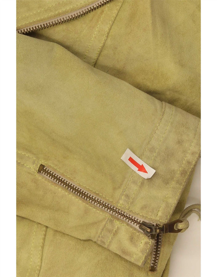 Vintage Womens Crop Suede Biker Jacket IT 40 Small Green Leather