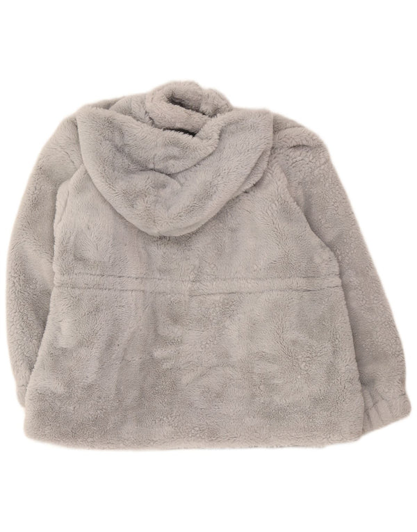 Guess Womens Teddy Bear Hooded Oversized Fleece Jacket UK 18 XL Grey