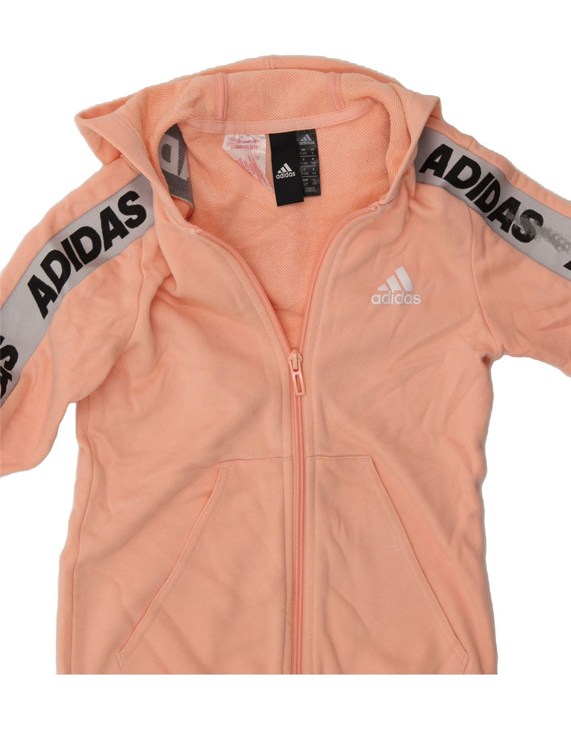 ADIDAS Girls Graphic Zip Hoodie Sweater 9-10 Years  Pink Colourblock Vintage Adidas and Second-Hand Adidas from Messina Hembry 