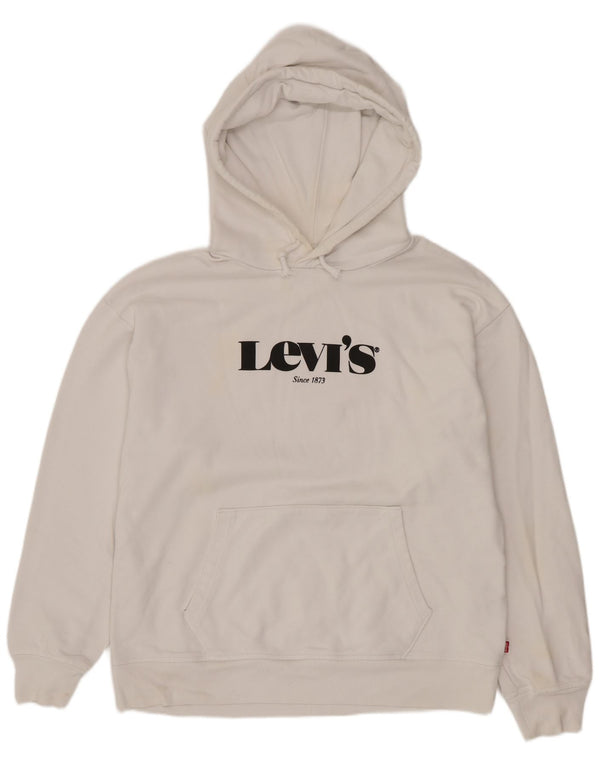 Levi's Mens Graphic Hoodie Jumper Small White Cotton