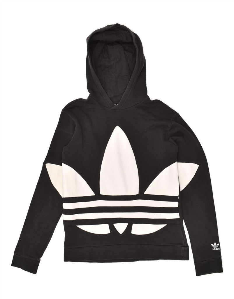 ADIDAS Girls Graphic Hoodie Jumper 14-15 Years Black Cotton | Vintage Adidas | Thrift | Second-Hand Adidas | Used Clothing | Messina Hembry 