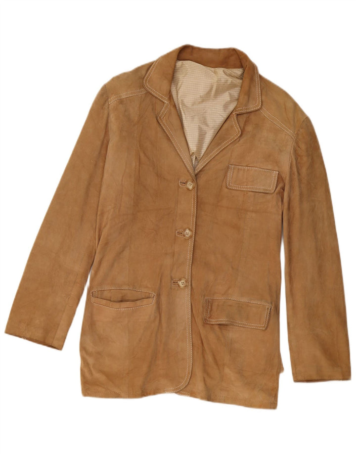 Vintage Womens 3 Button Suede Blazer Jacket UK 14 Medium Beige