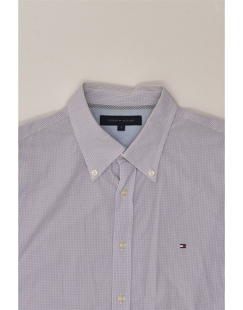 TOMMY HILFIGER Mens Shirt Large Purple Check Cotton | Vintage Tommy Hilfiger | Thrift | Second-Hand Tommy Hilfiger | Used Clothing | Messina Hembry 