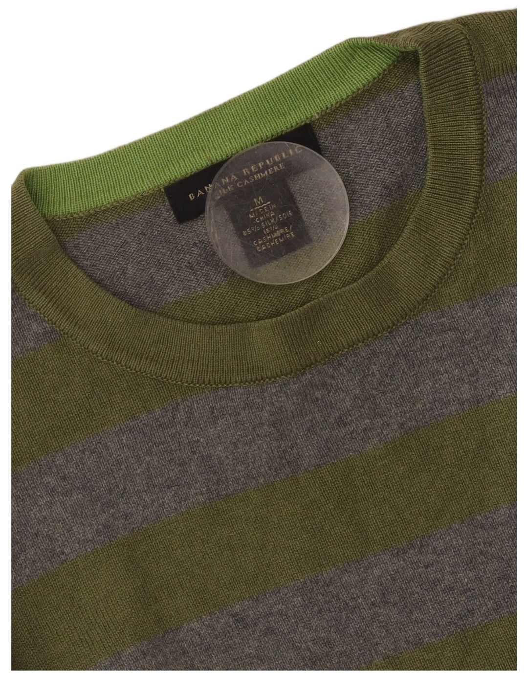 Banana Republic Mens Crew Neck Jumper Sweater Medium Grey Striped Silk