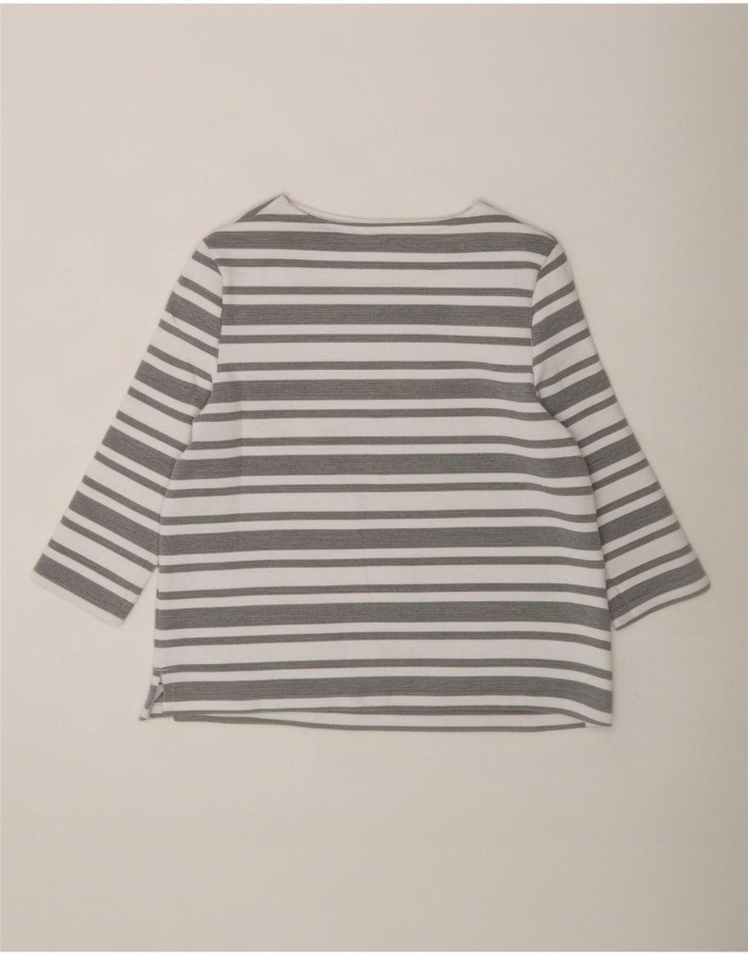 Marks & Spencer Womens Top 3/4 Sleeve UK 12 Medium Grey Striped Polyester