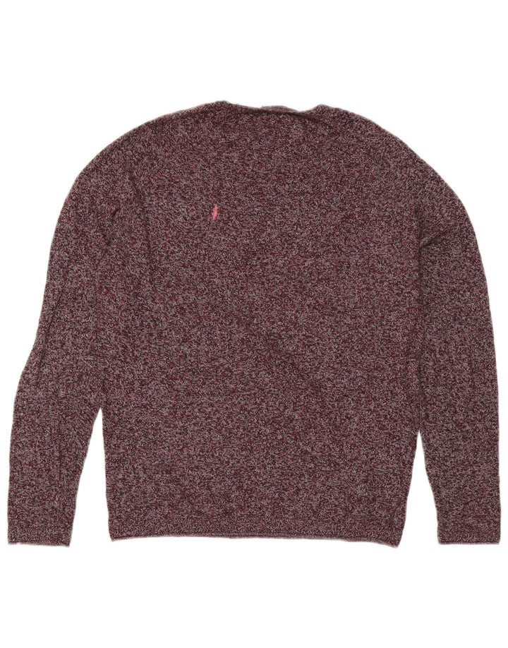 Zara Mens Crew Neck Jumper Sweater Medium Burgundy Flecked Cotton