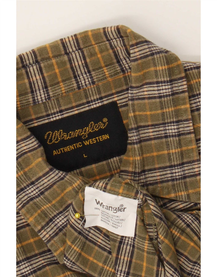 Wrangler Mens Flannel Shirt Large Khaki Check Cotton