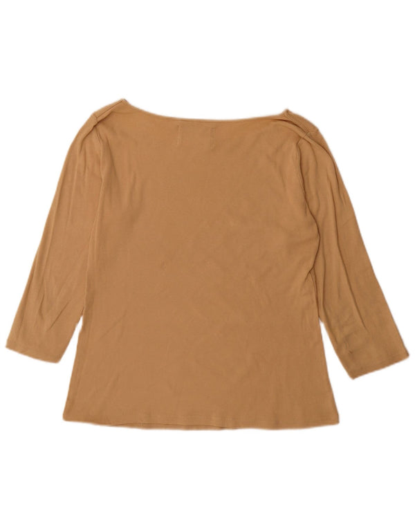 Zara Womens Top 3/4 Sleeve UK 14 Large Beige Cotton