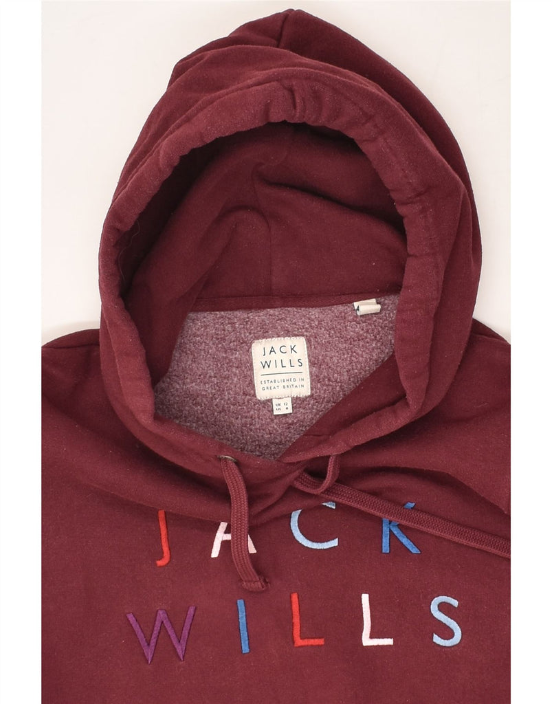 JACK WILLS Womens Graphic Hoodie Jumper UK 12 Medium  Burgundy Cotton | Vintage Jack Wills | Thrift | Second-Hand Jack Wills | Used Clothing | Messina Hembry 