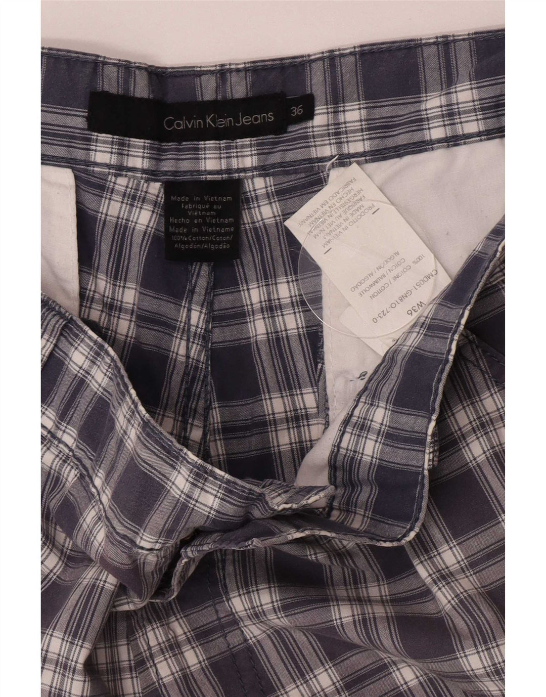 Calvin Klein Mens Cargo Shorts W36 Large Navy Blue Check Cotton