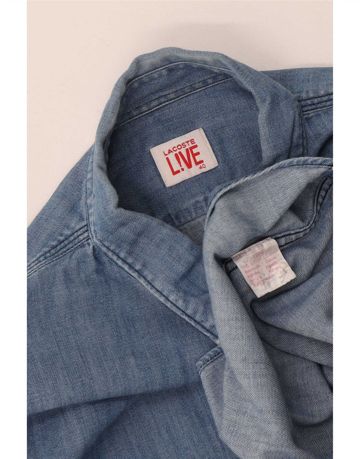 Lacoste Mens Denim Shirt Size 40 Medium Blue Colourblock Cotton