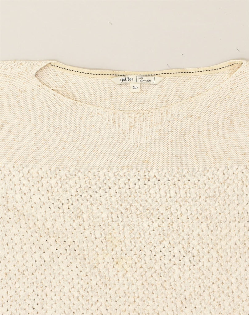 FAT FACE Womens Boat Neck Jumper Sweater UK 12 Medium Off White Cotton | Vintage Fat Face | Thrift | Second-Hand Fat Face | Used Clothing | Messina Hembry 