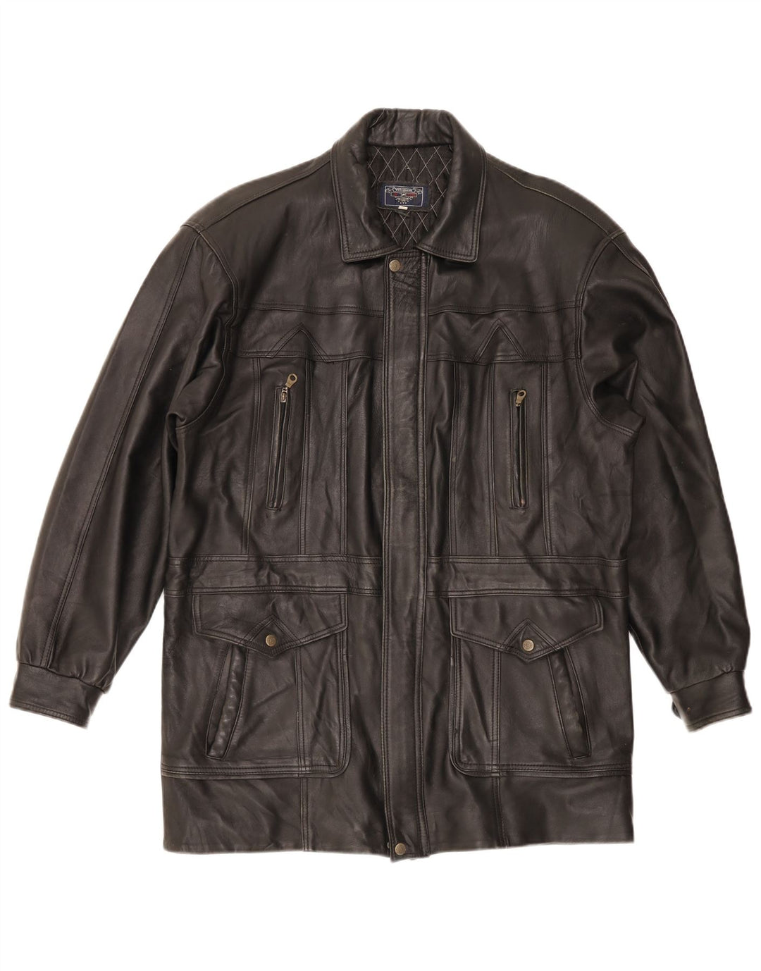 Vintage Mens Leather Coat UK 40 Large Black