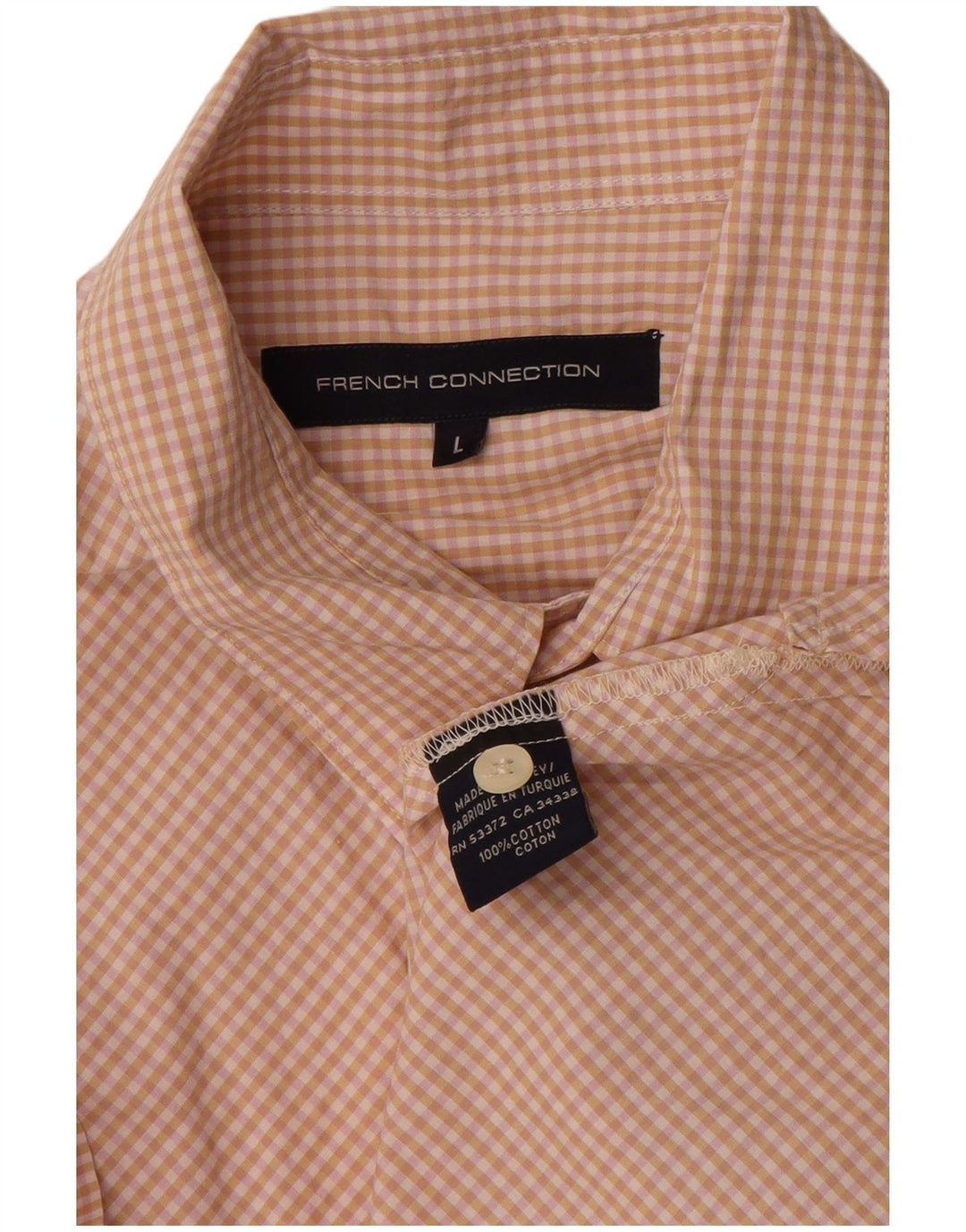 FRENCH CONNECTION Mens Short Sleeve Shirt Large Beige Gingham Cotton
