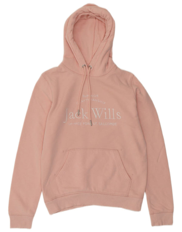 JACK WILLS Womens Graphic Oversized Hoodie Jumper UK 8 Small  Pink Cotton