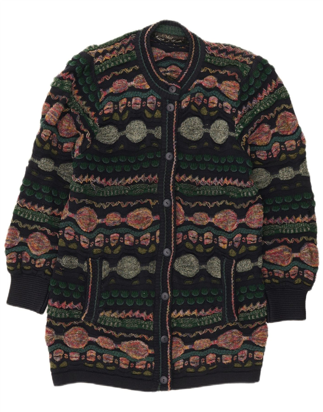 Oskar Haug Womens Cardigan Sweater UK 14 Medium Multicoloured Geometric