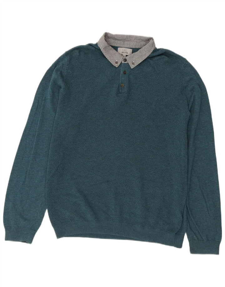 Marks & Spencer Mens Polo Neck Jumper Sweater XL Blue Cotton
