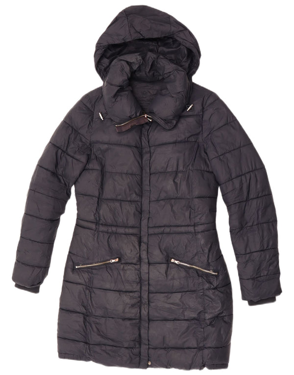 Massimo Dutti Womens Hooded Padded Coat UK 10 Small Black Nylon