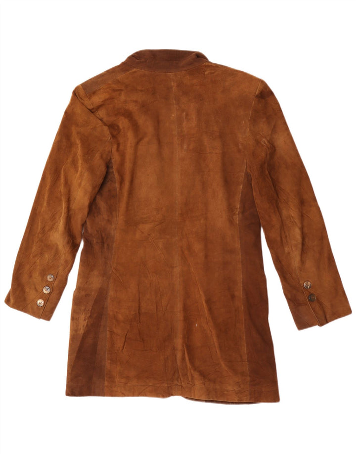 Vintage Womens Longline 1 Button Suede Blazer Jacket UK 10 Small Brown
