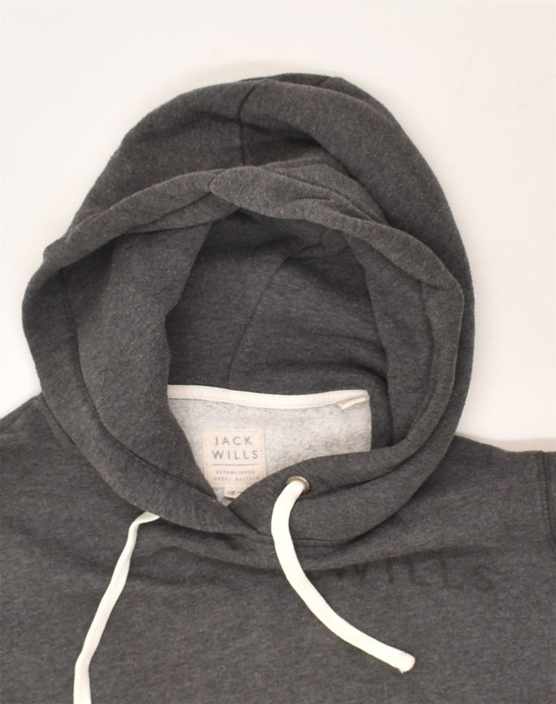 JACK WILLS Womens Graphic Hoodie Jumper UK 12 Medium Grey Cotton | Vintage Jack Wills | Thrift | Second-Hand Jack Wills | Used Clothing | Messina Hembry 