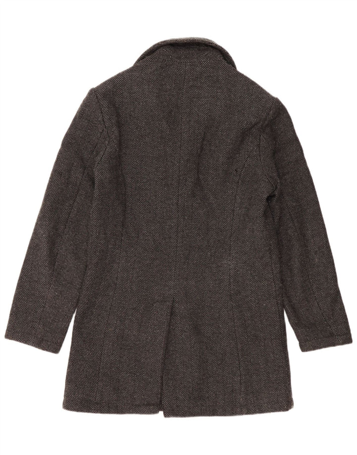 Zara Mens Overcoat UK 38 Medium Grey Herringbone Wool
