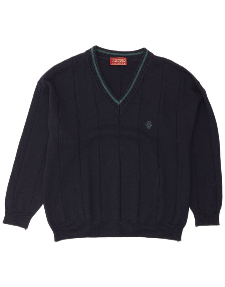 Il Granchio Mens V-Neck Jumper Sweater Large Navy Blue Wool