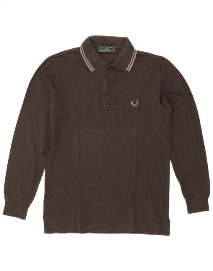Fred Perry Mens Long Sleeve Polo Shirt Small Grey Cotton