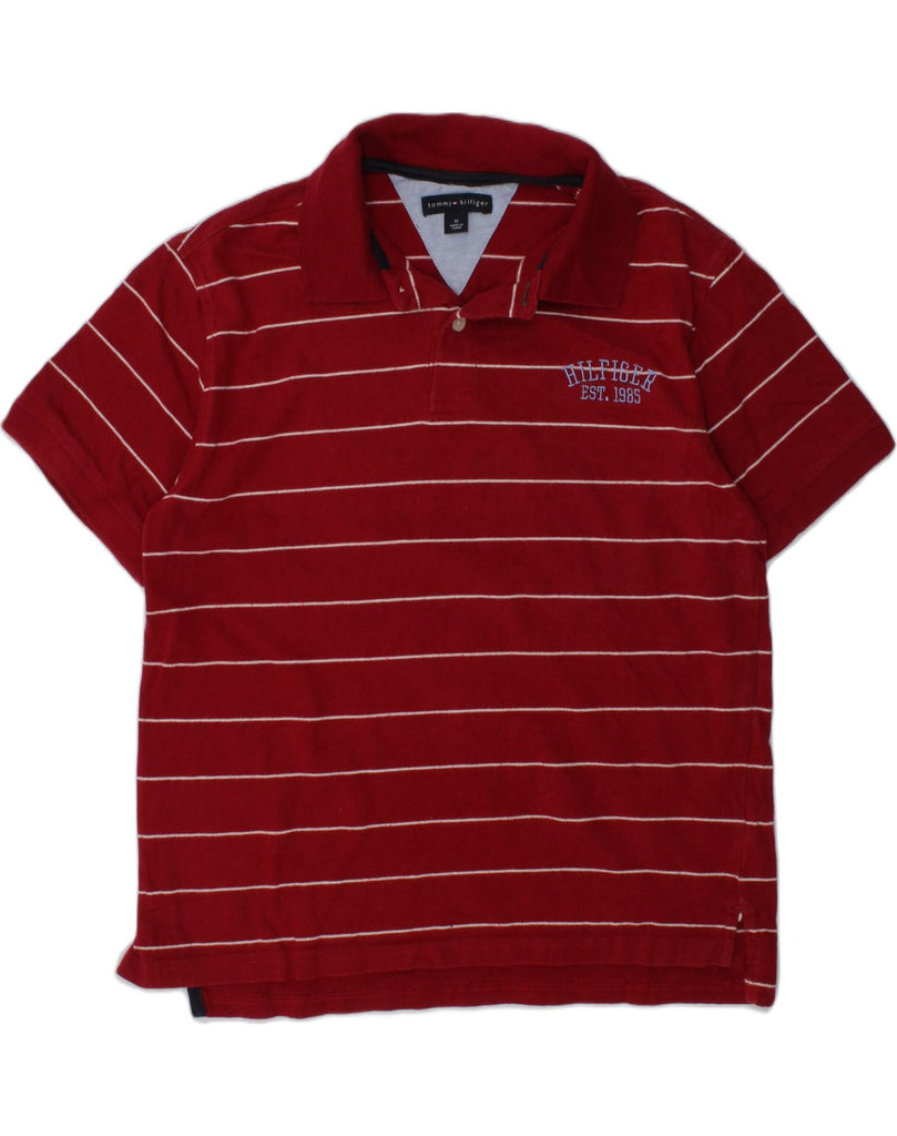 TOMMY HILFIGER Boys Polo Shirt 10-11 Years medium  Red Striped Cotton | Vintage Tommy Hilfiger | Thrift | Second-Hand Tommy Hilfiger | Used Clothing | Messina Hembry 