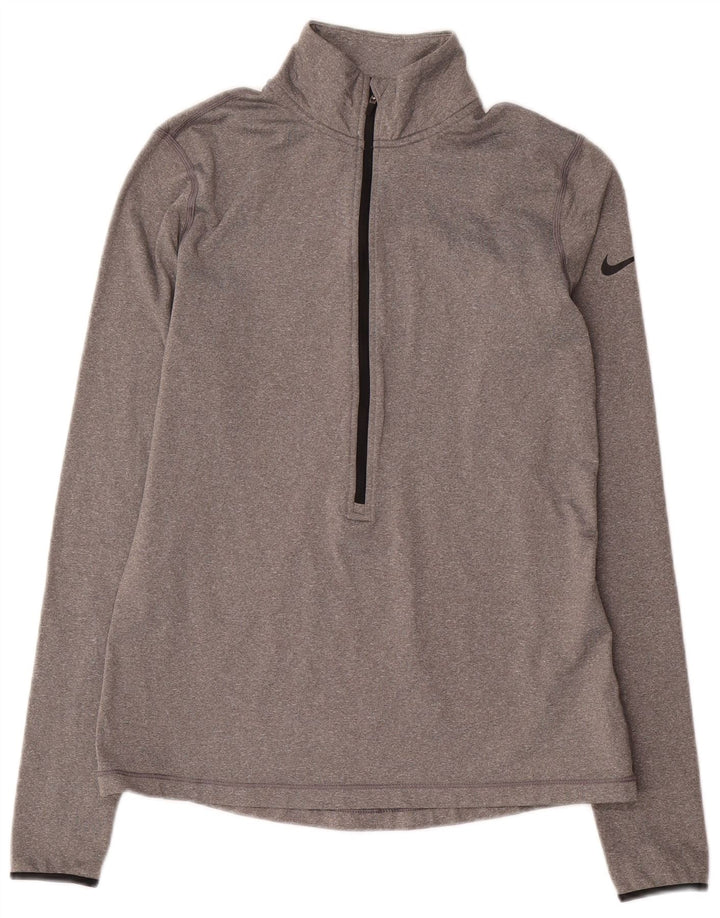 Nike Womens Dri Fit Zip Neck Pullover Tracksuit Top UK 14 Large Grey