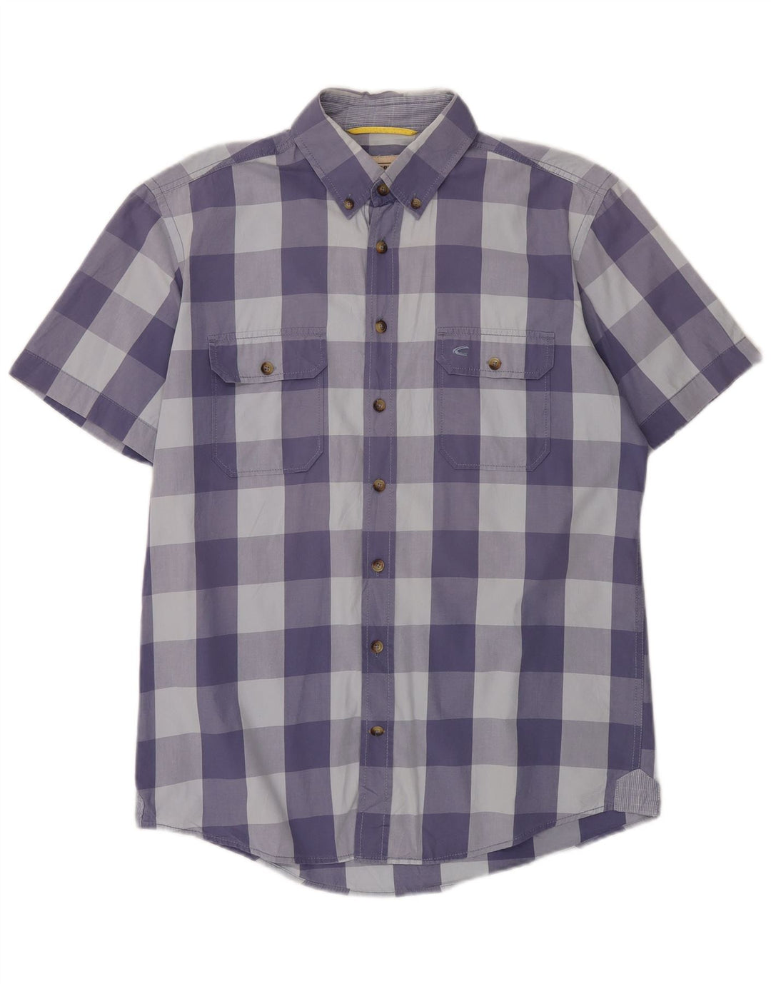 Camel Active Mens Short Sleeve Regular Fit Shirt Medium Blue Gingham Cotton
