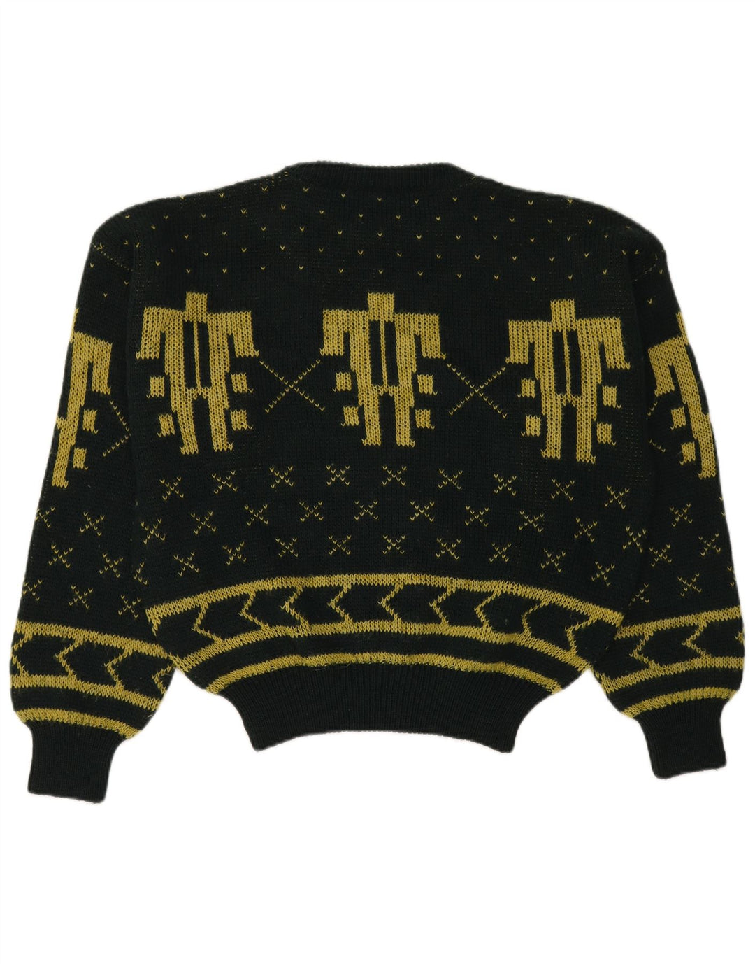 CIAO Mens Crew Neck Jumper Sweater Large Green Fair Isle Wool