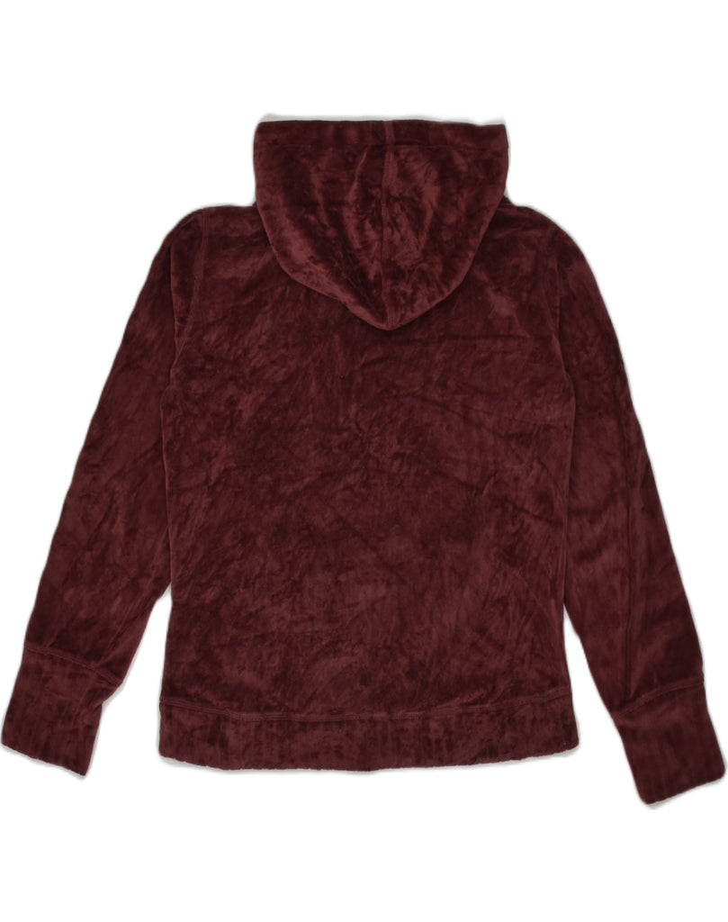 CHAMPION Womens Velour Hoodie Jumper UK 14 Large Burgundy Cotton | Vintage Champion | Thrift | Second-Hand Champion | Used Clothing | Messina Hembry 