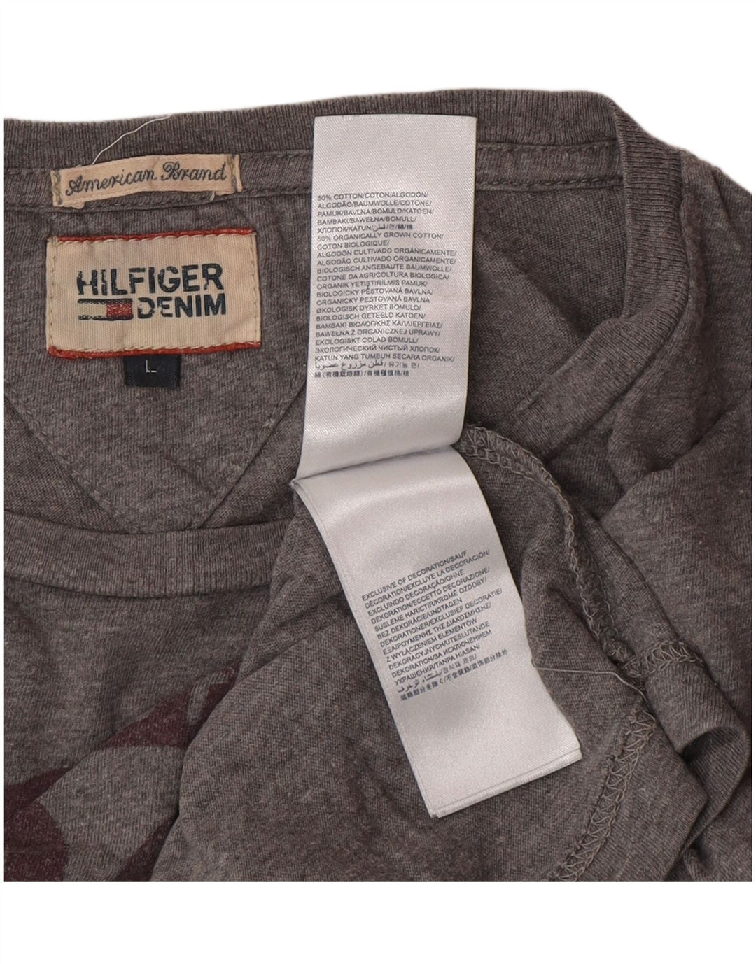 TOMMY HILFIGER Mens Graphic Top Long Sleeve Large Grey Cotton