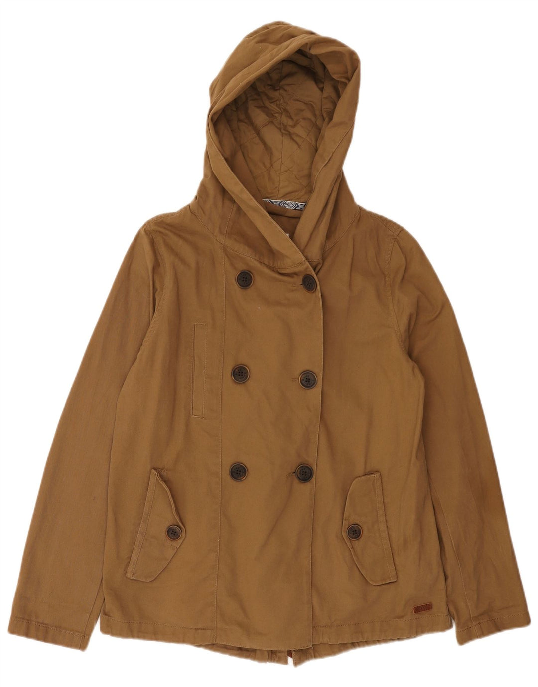 Roxy Womens Hooded Oversized Bomber Jacket UK 6 XS Brown Cotton