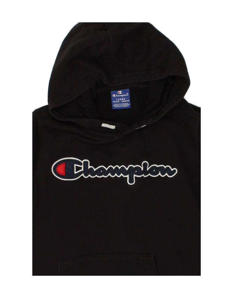 CHAMPION Boys Graphic Hoodie Jumper 11-12 Years Large Black | Vintage Champion | Thrift | Second-Hand Champion | Used Clothing | Messina Hembry 