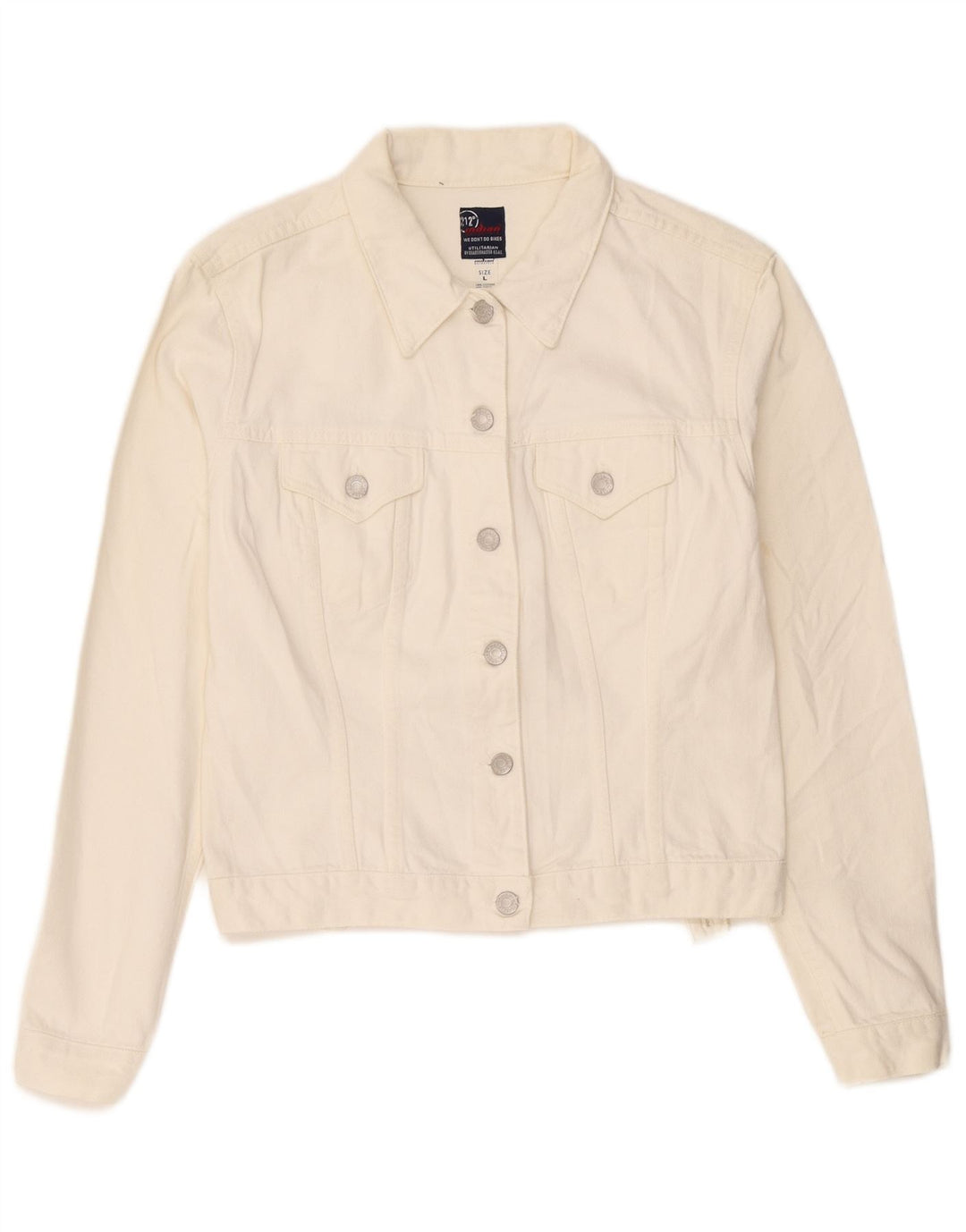 Indian Motocycle Womens Crop Denim Jacket UK 14 Large White Cotton