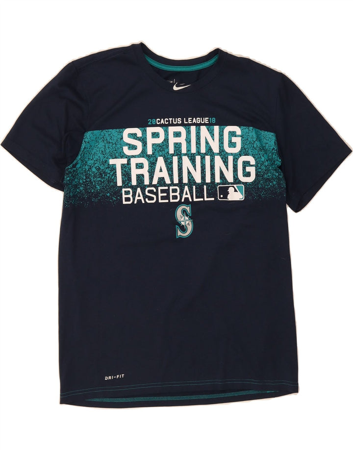 NIKE Mens Baseball Graphic T-Shirt Top Medium Navy Blue Polyester Vintage Nike and Second-Hand Nike from Messina Hembry 