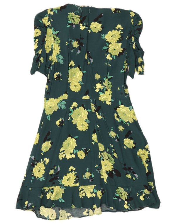 Oasis Womens A-Line Dress UK 12 Medium Green Floral Viscose